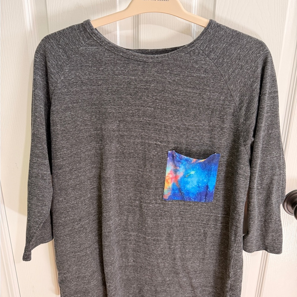 On the Byas Gray 3/4 Sleeve Tee with Galaxy Pocket